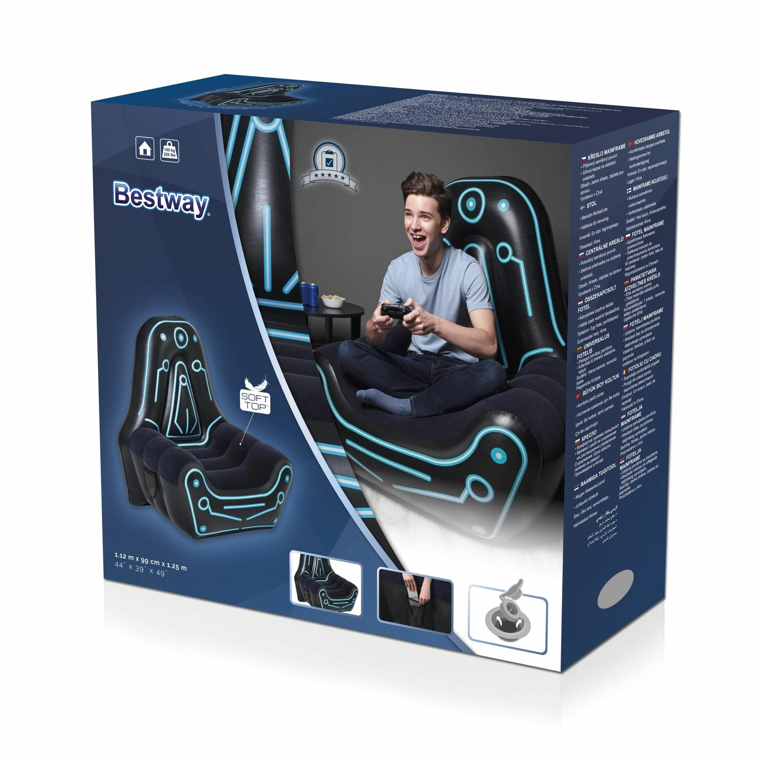 Bestway Inflatable Mainframe Gaming Air Chair Sofa with Armrests and Futuristic Print - 1.12M X 99CM X 1.25M