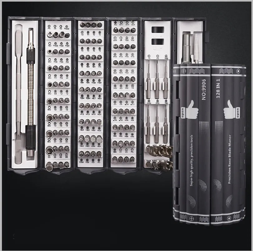 128-in-1 Professional Cylindrical Precision Multi-Tool Magnetic Screwdriver Set for DIY, Electronics