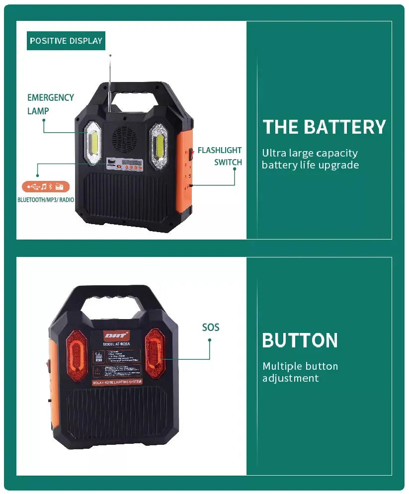 Portable Solar Power Lighting & Charging System with 2 Bulbs for Camping Picnic Home and Outdoors wi