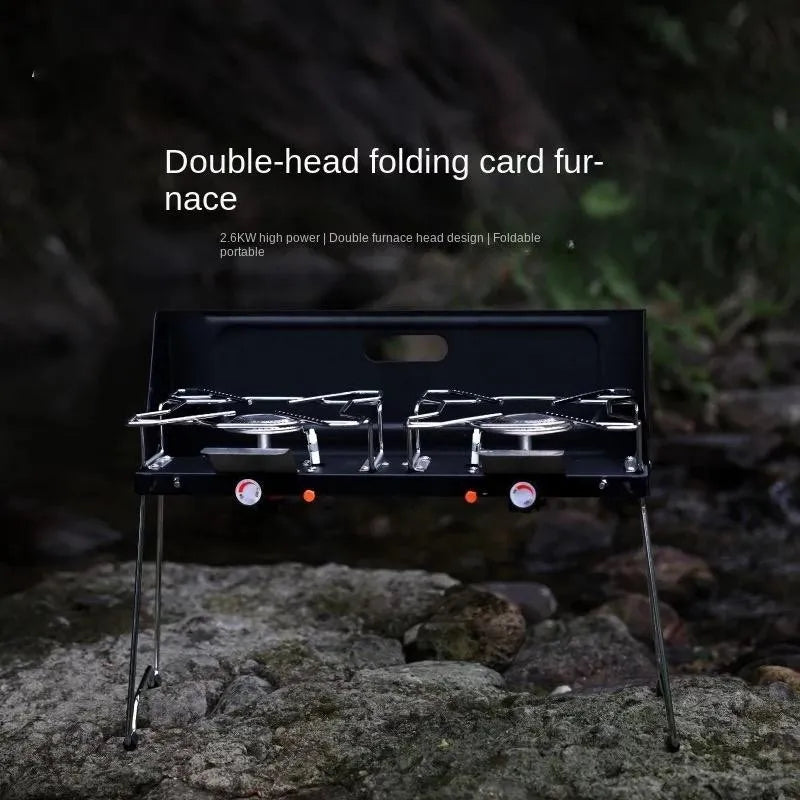 Portable & Foldable Windproof Double Head Butane Gas Stove for Outdoors & Camping