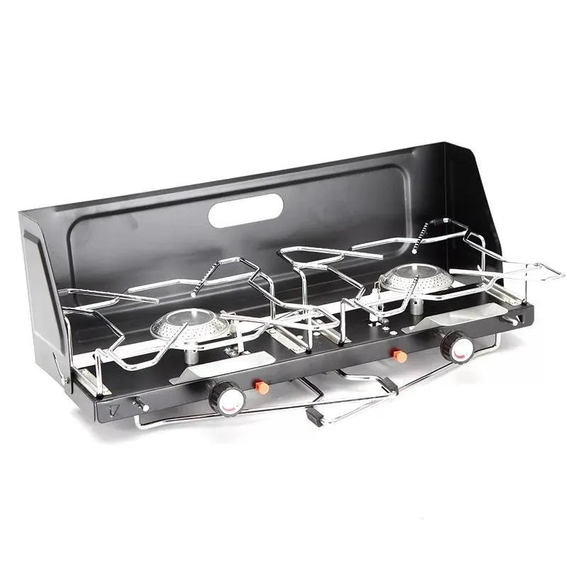 Portable & Foldable Windproof Double Head Butane Gas Stove for Outdoors & Camping