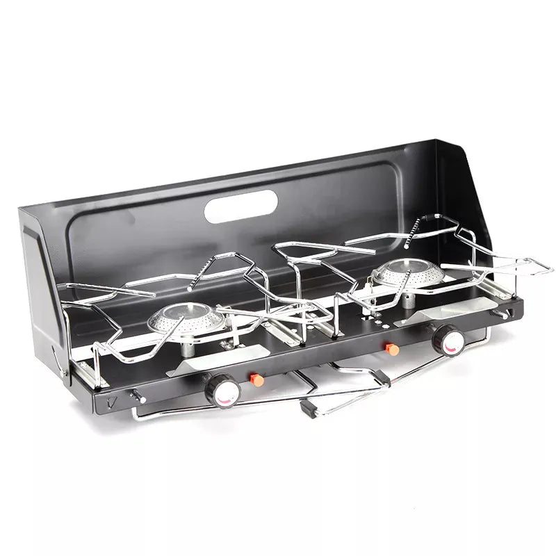 Portable & Foldable Windproof Double Head Butane Gas Stove for Outdoors & Camping
