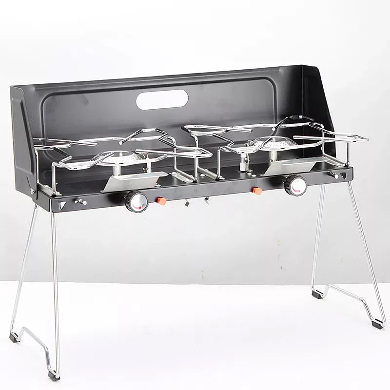 Portable & Foldable Windproof Double Head Butane Gas Stove for Outdoors & Camping