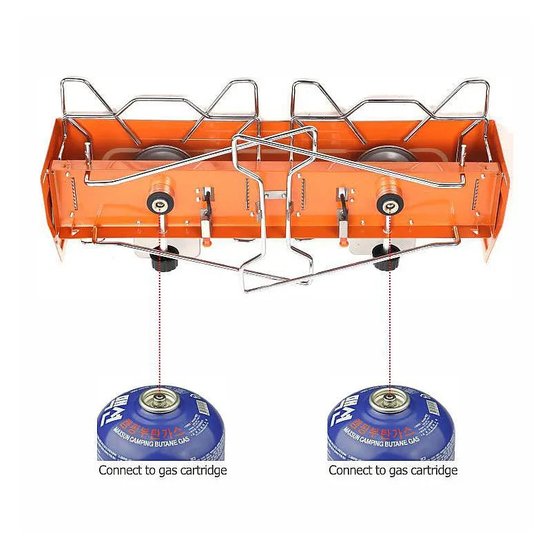Portable & Foldable Windproof Double Head Butane Gas Stove for Outdoors & Camping