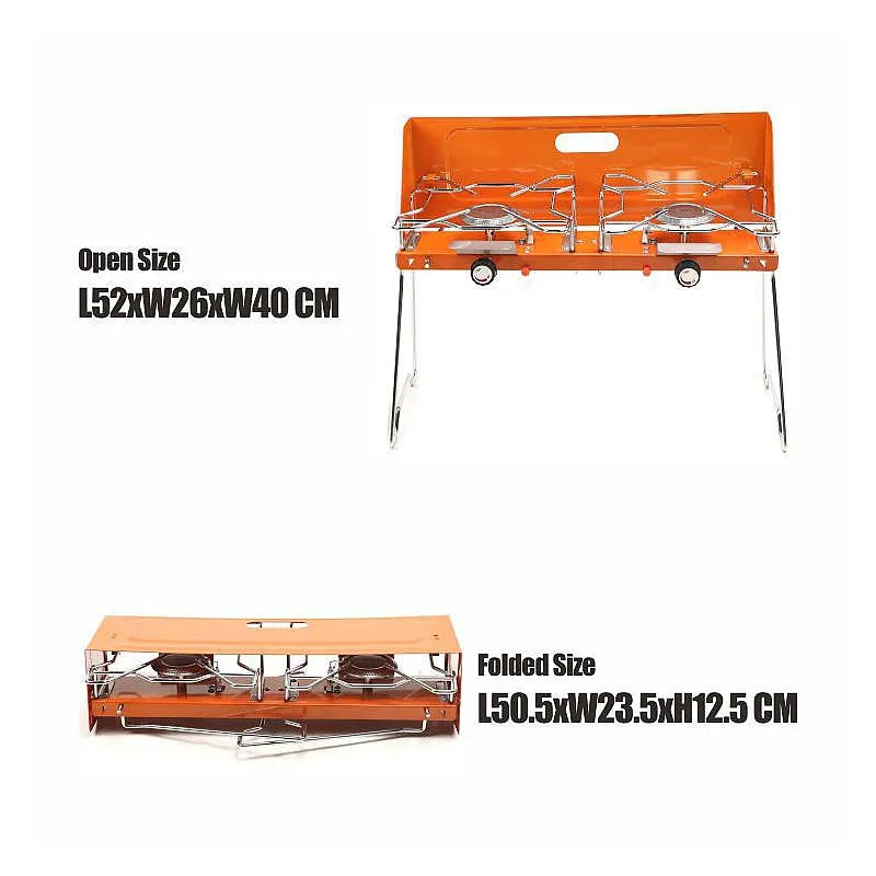 Portable & Foldable Windproof Double Head Butane Gas Stove for Outdoors & Camping