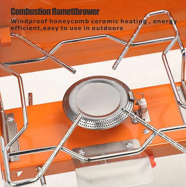 Portable & Foldable Windproof Double Head Butane Gas Stove for Outdoors & Camping