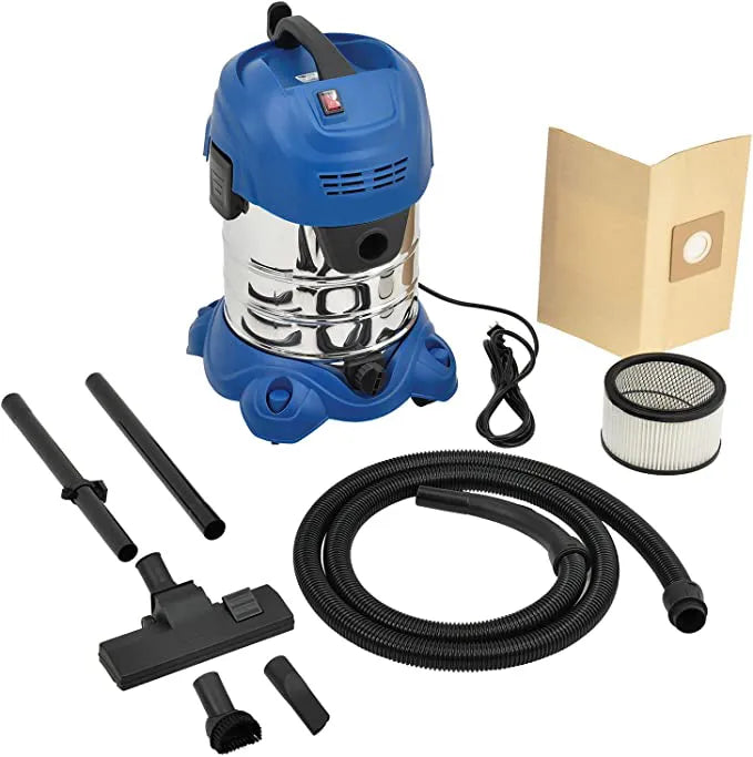 1600W Heavy Duty Wet and Dry Vacuum Cleaner with Stainless Steel Tank & 30L Capacity