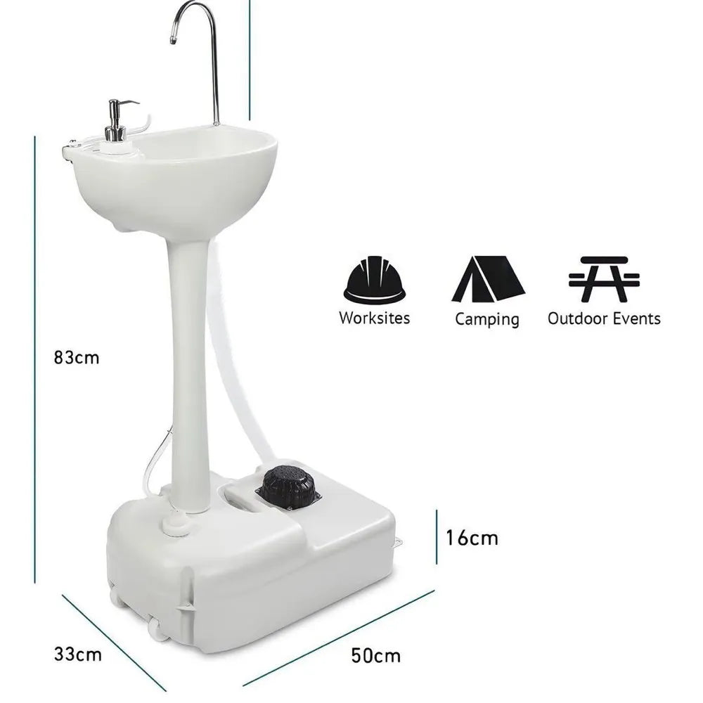 Portable Pedestal Basin for Handwash with Faucet, Soap Dispenser, Holder & Rolling Wheels - 17 Litre