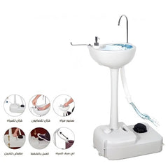 Portable Pedestal Basin for Handwash with Faucet, Soap Dispenser, Holder & Rolling Wheels - 17 Litre