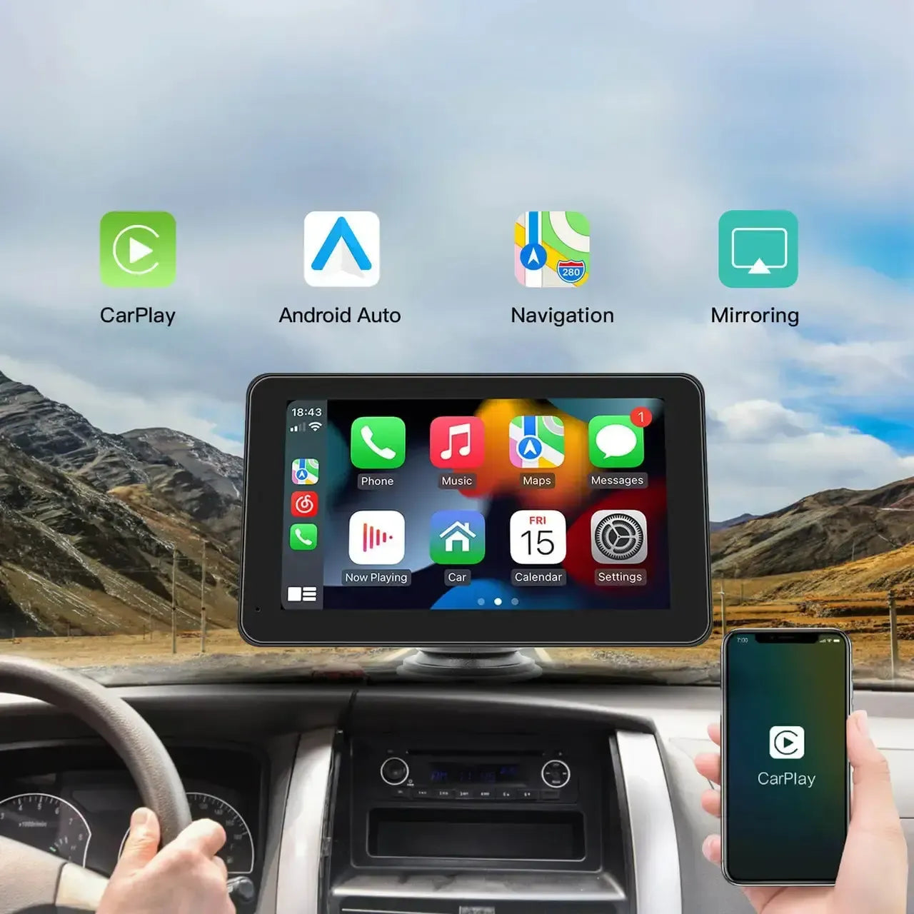 7-Inch Portable Car Player with Apple CarPlay, Android Auto & Touch Screen