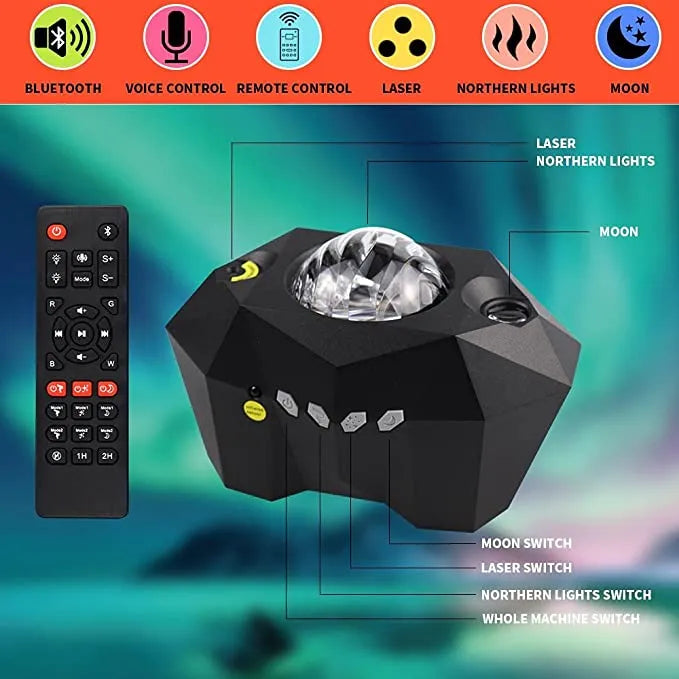 Dream Aurora Portable Galaxy Star Light Projector Lamp with Bluetooth Speaker & Remote