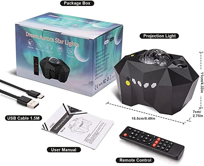 Dream Aurora Portable Galaxy Star Light Projector Lamp with Bluetooth Speaker & Remote