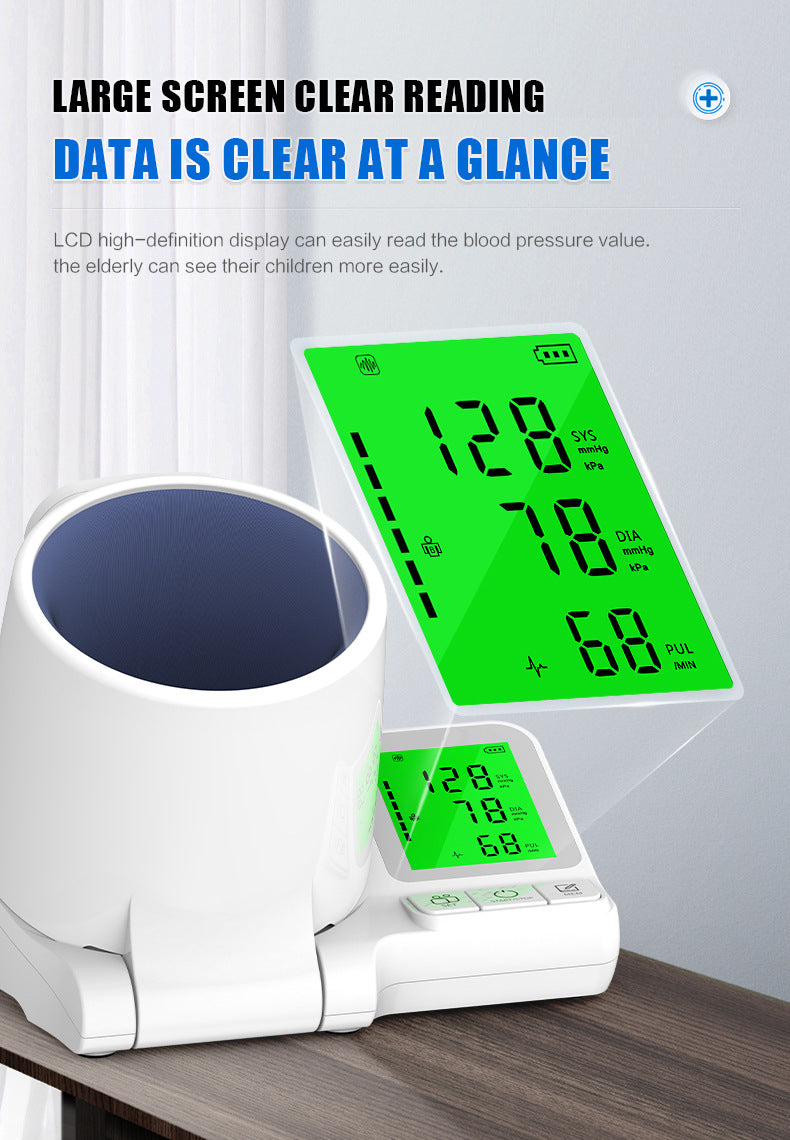 Intelligent Voice-Guided Arm Cuff Electronic Blood Pressure Monitor with LCD Display & Fast Measurement