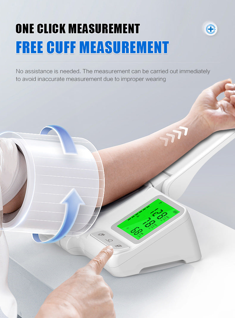 Intelligent Voice-Guided Arm Cuff Electronic Blood Pressure Monitor with LCD Display & Fast Measurement