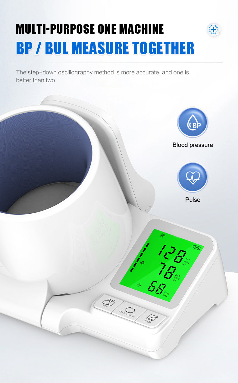 Intelligent Voice-Guided Arm Cuff Electronic Blood Pressure Monitor with LCD Display & Fast Measurement
