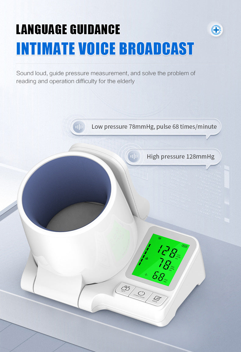 Intelligent Voice-Guided Arm Cuff Electronic Blood Pressure Monitor with LCD Display & Fast Measurement