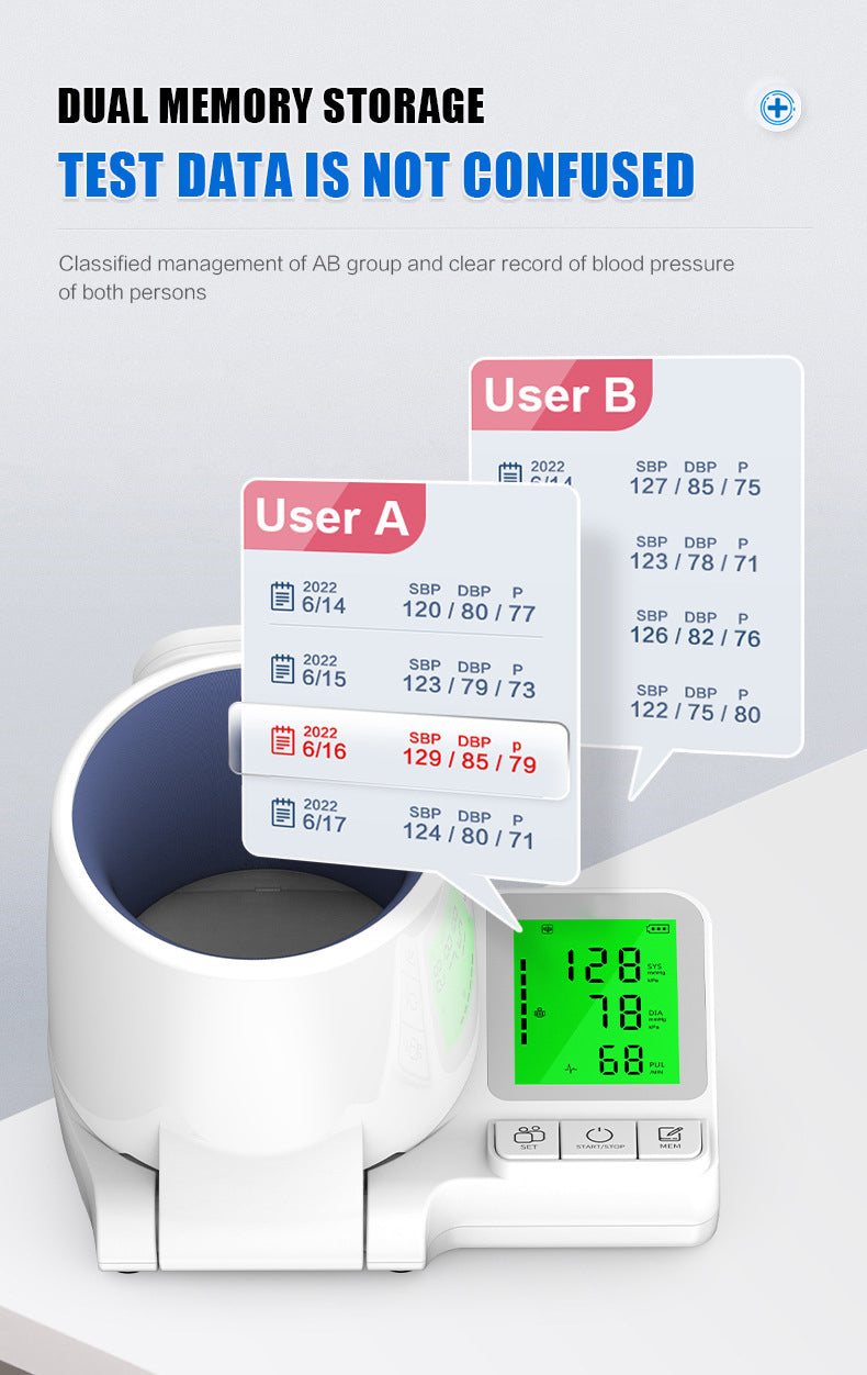 Intelligent Voice-Guided Arm Cuff Electronic Blood Pressure Monitor with LCD Display & Fast Measurement