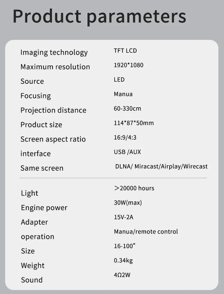 Smart Mini LED FHD Projector with Miracast, Airplay, DLNA & WiFi Connectivity with Built-in Audio