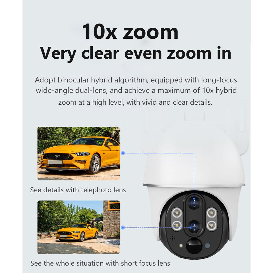 4G Solar-Powered 2MP Outdoor PTZ Camera with Dual Lens, Night Vision and PIR Detection