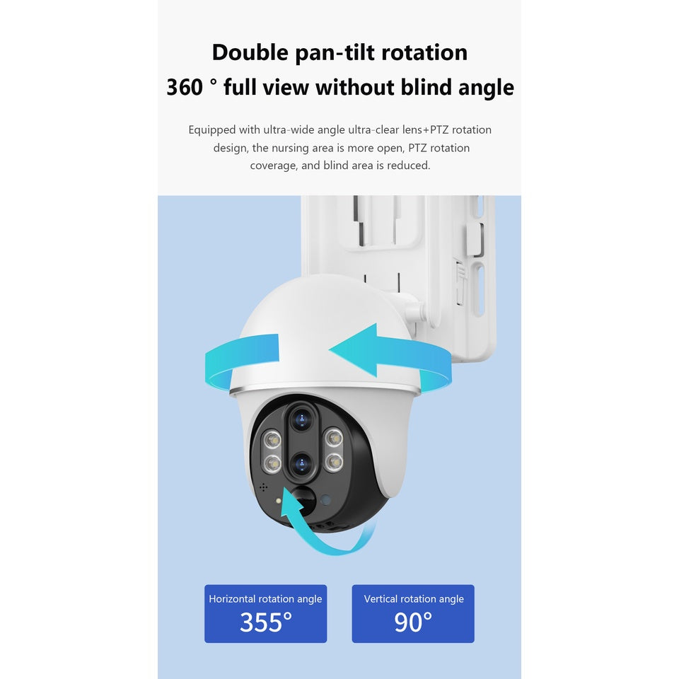 4G Solar-Powered 2MP Outdoor PTZ Camera with Dual Lens, Night Vision and PIR Detection
