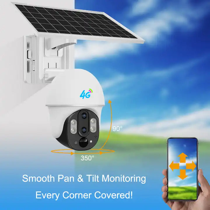 4G Solar-Powered 2MP Outdoor PTZ Camera with Dual Lens, Night Vision and PIR Detection