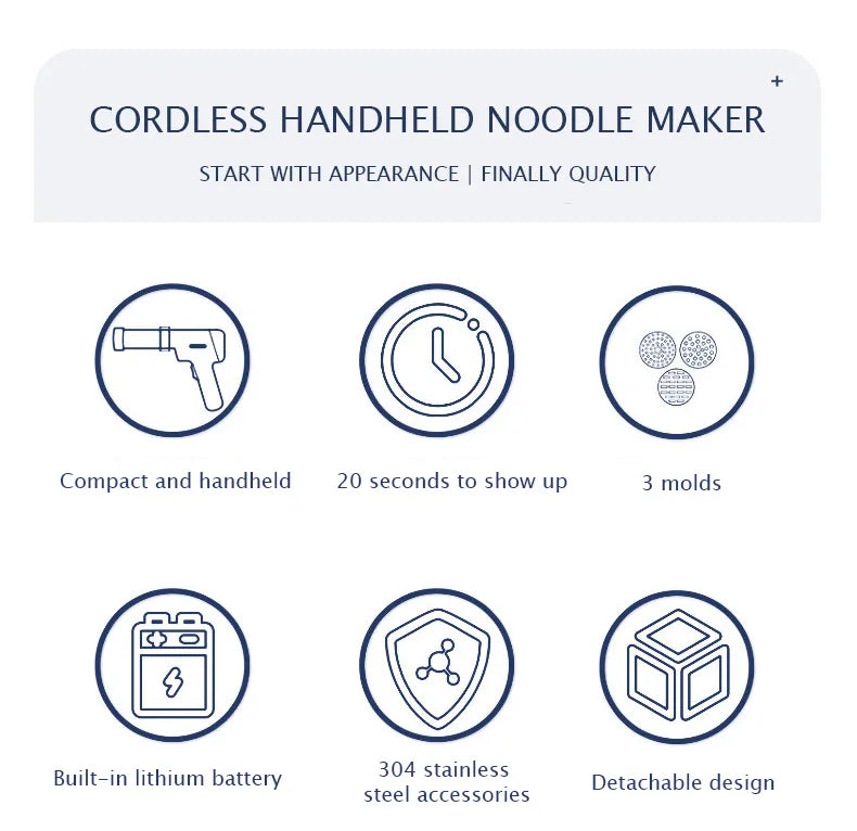 Automatic Cordless Handheld Noodle Maker Machine with Multiple Moulds