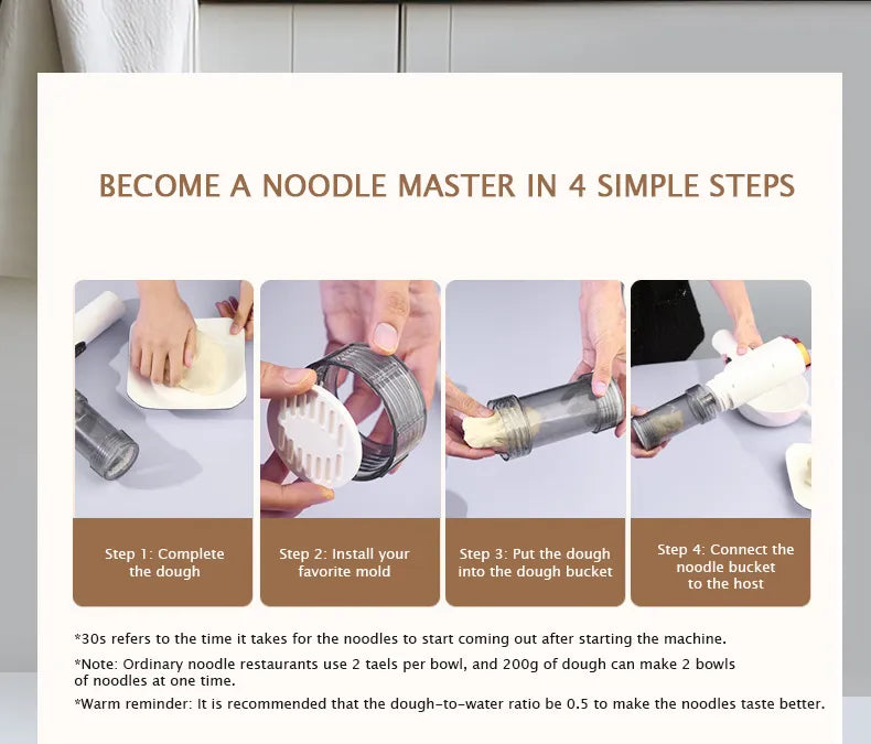 Automatic Cordless Handheld Noodle Maker Machine with Multiple Moulds