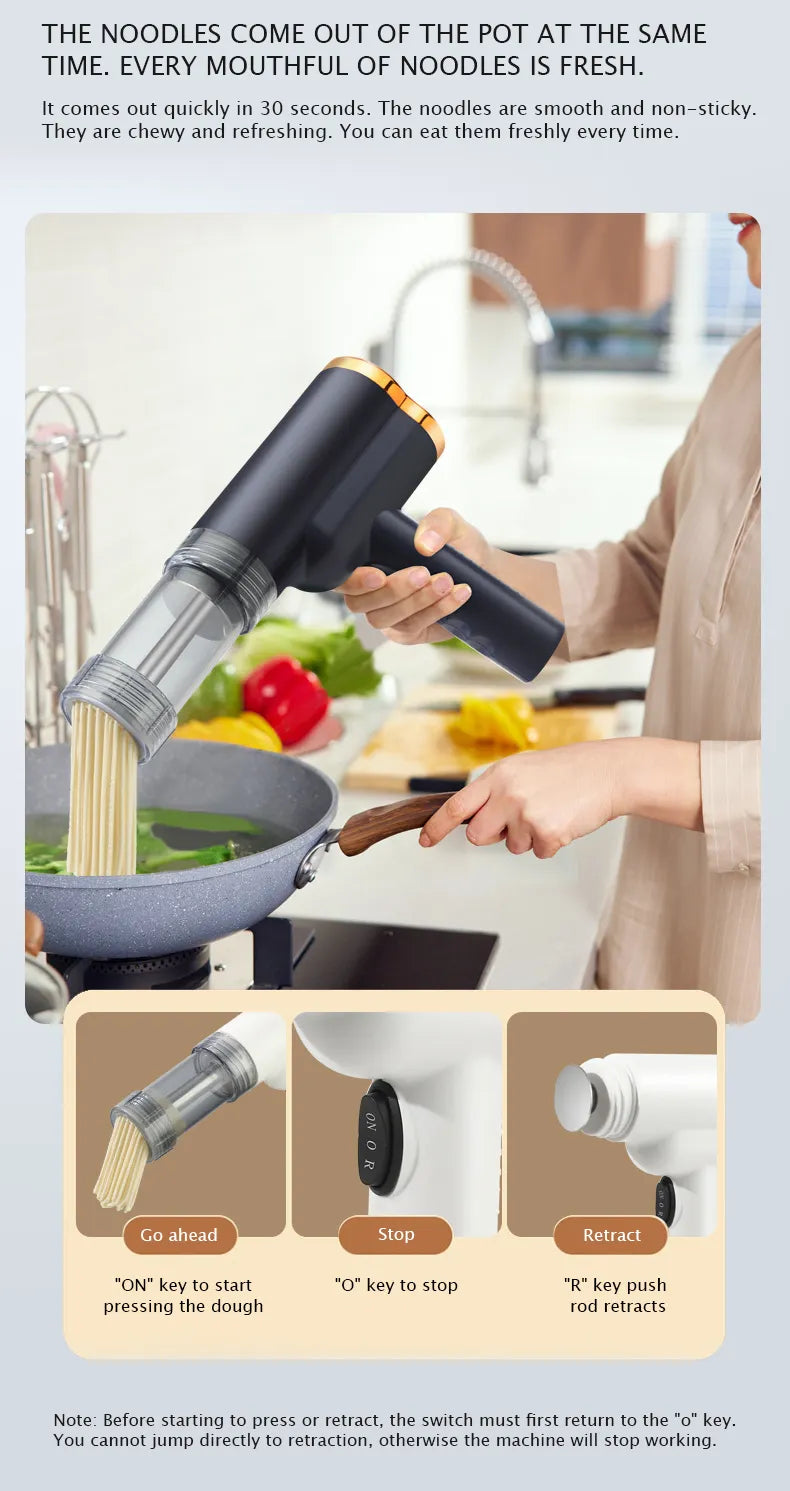 Automatic Cordless Handheld Noodle Maker Machine with Multiple Moulds