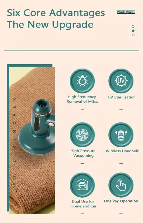 3-in-1 Portable Wireless Dust Mite Removing Vacuum Cleaner with UV Sterilisation