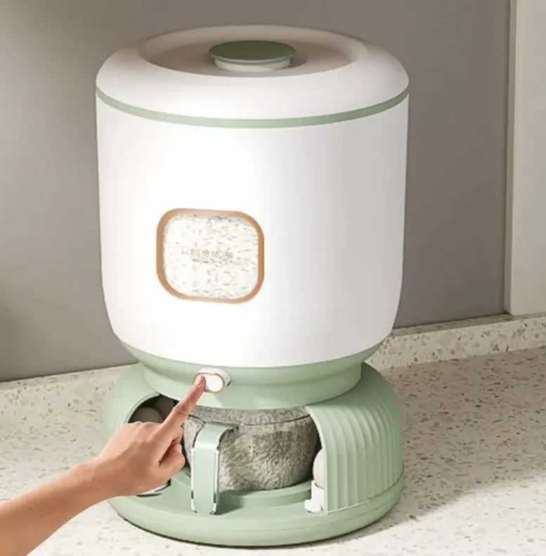 Large 10kg Rice Grain Cereal Dispenser & Storage Container with Rotating Egg Storage & Cup