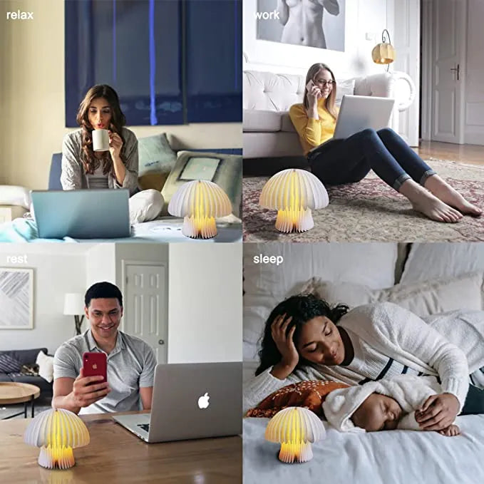 Mushroom Folding Wooden Book Lamp with Remote - Multicolor LED Night Light