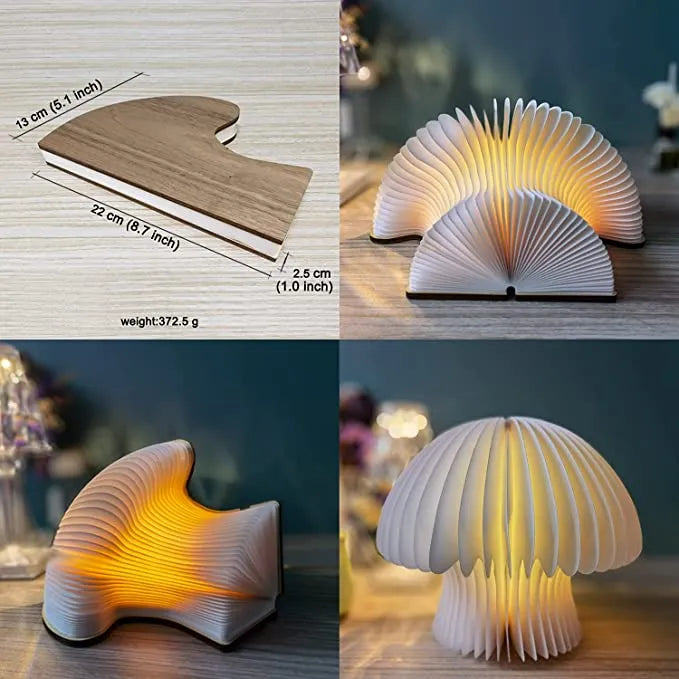 Mushroom Folding Wooden Book Lamp with Remote - Multicolor LED Night Light