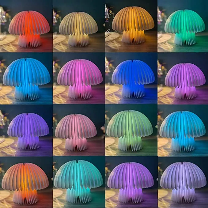 Mushroom Folding Wooden Book Lamp with Remote - Multicolor LED Night Light