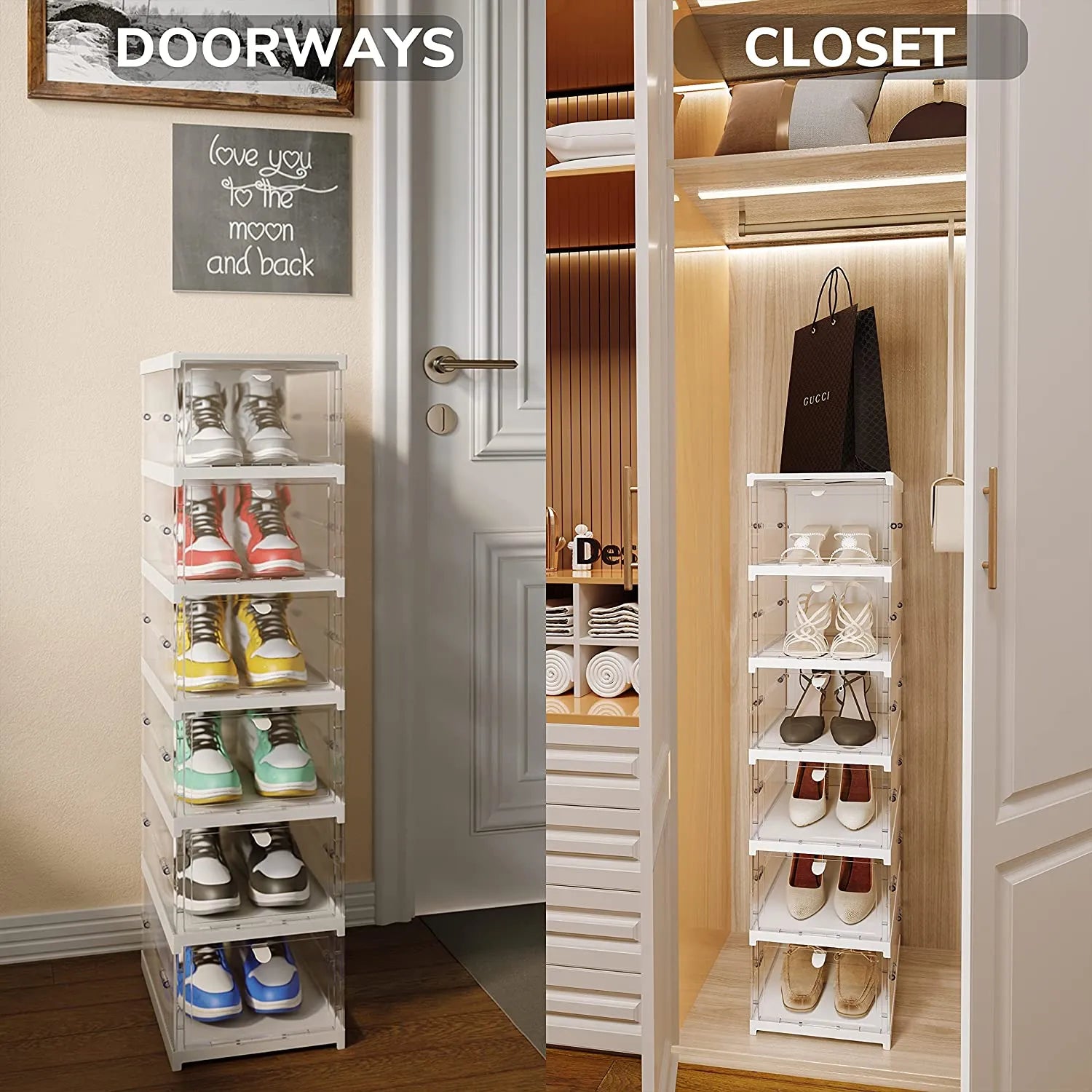 6 Layers Telescopic Foldable Shoe Storage Organizer Box Containers with Lids for Sneaker Display
