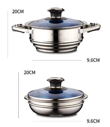 Kaisa Villa 21-Piece Stainless Steel Cookware Set with Clear Glass Lids - Nonstick Pots and Pans for