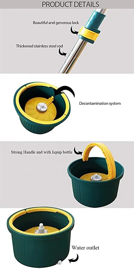 Single Bucket 360° Auto Spin Mop with Handle - Microfiber Pad, Separate Water and Uniform Cleaning &