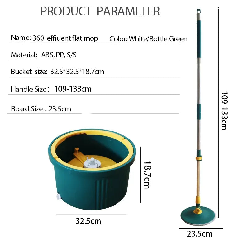 Single Bucket 360° Auto Spin Mop with Handle - Microfiber Pad, Separate Water and Uniform Cleaning &