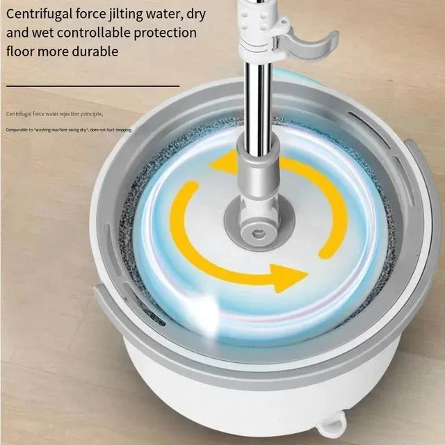 Single Bucket 360° Auto Spin Mop with Handle - Microfiber Pad, Separate Water and Uniform Cleaning &