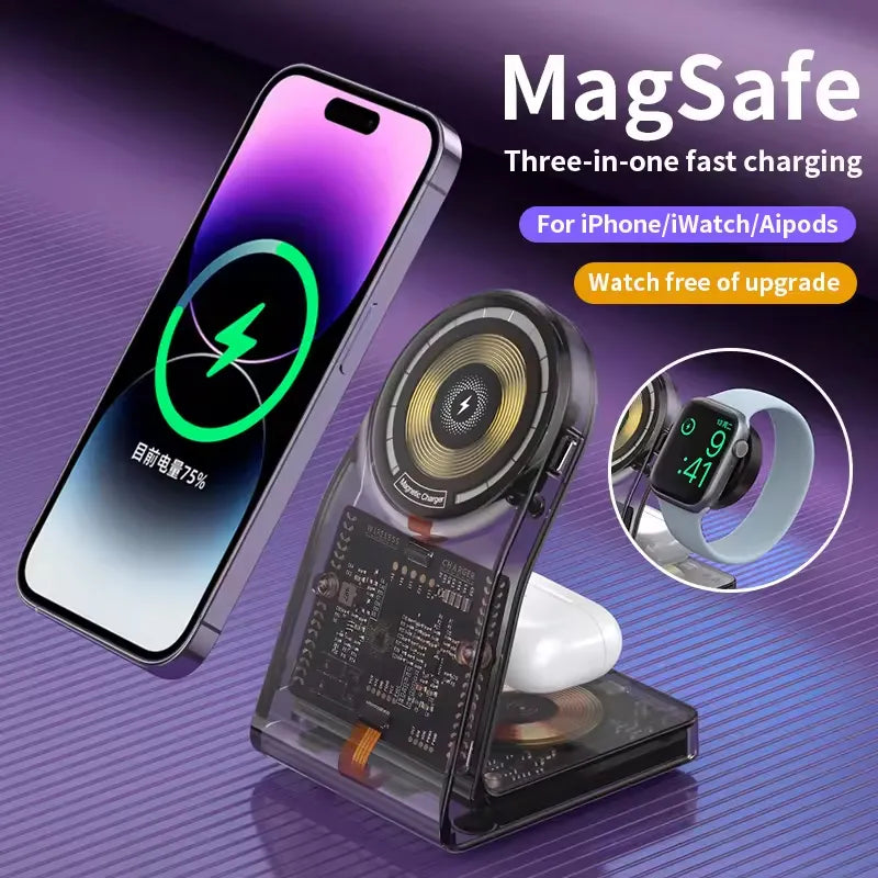 3-in-1 15W Magnetic Wireless Mobile & Watch & Earpods Charging Station Dock