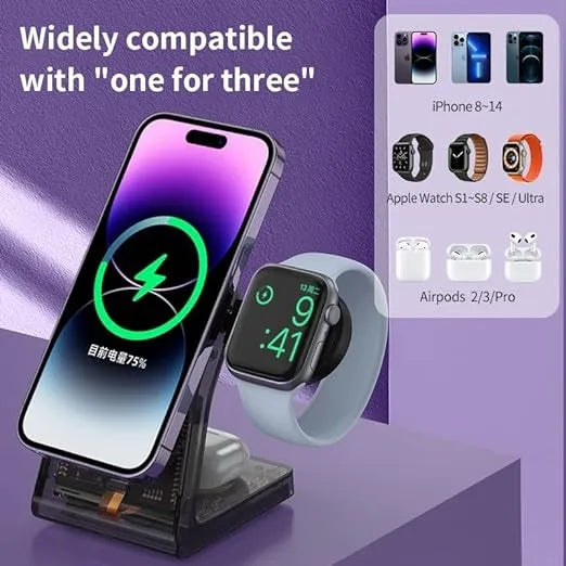 3-in-1 15W Magnetic Wireless Mobile & Watch & Earpods Charging Station Dock