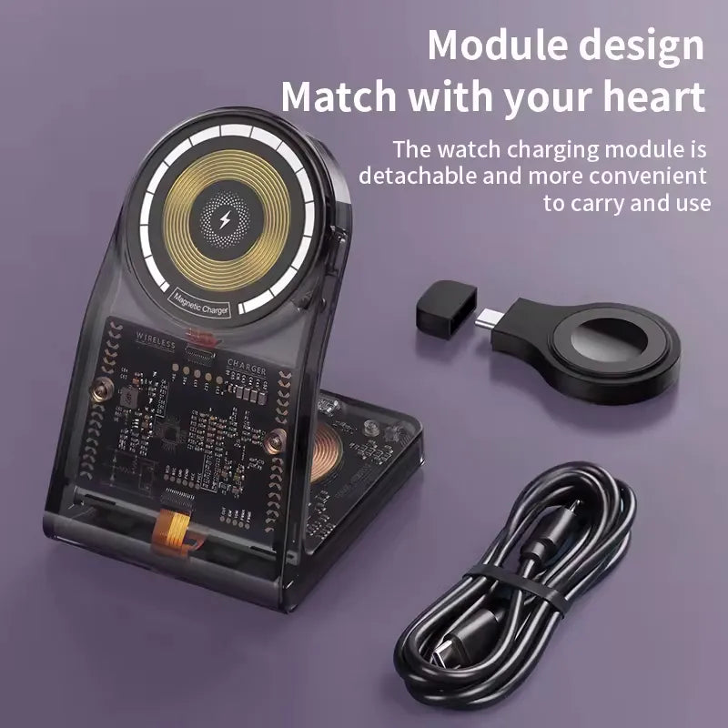 3-in-1 15W Magnetic Wireless Mobile & Watch & Earpods Charging Station Dock