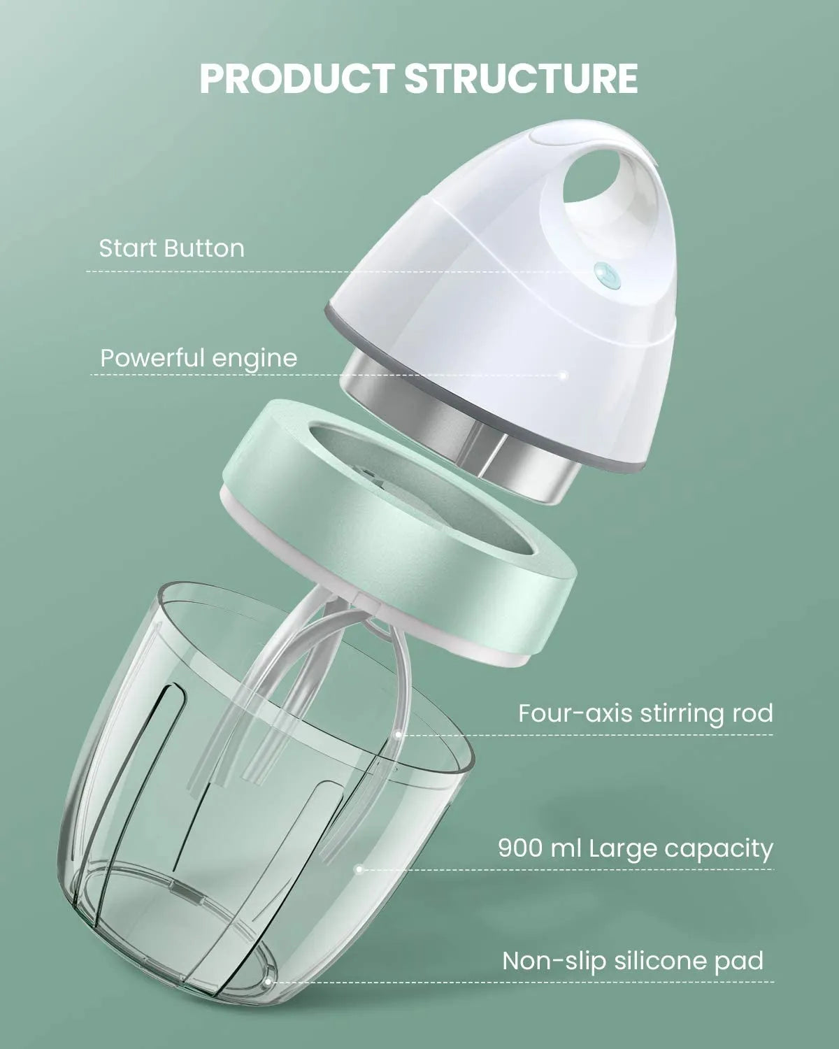 800ml Wireless Electric Egg Mixer Beater Whipper Whisk for Baking