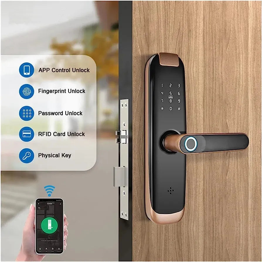 Intelligent Smart Door Lock - Electronic Lock Digital Door with Wifi and Biometric Fingerprints (Tuya App Compatible)