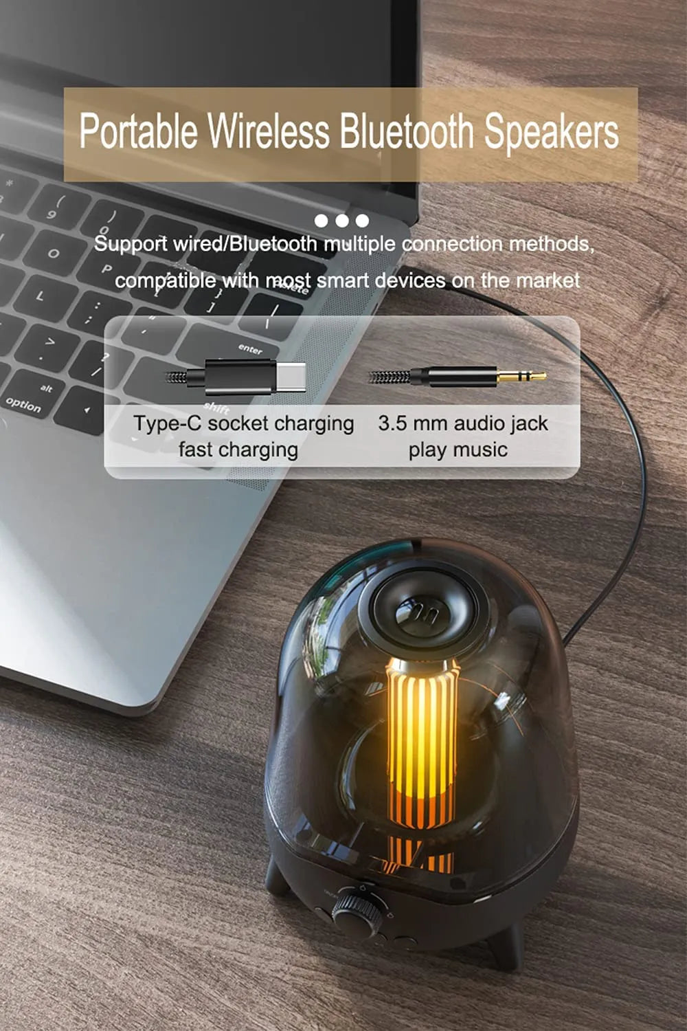 Elegant Portable HD Loud Stereo Bluetooth Speaker with Night Light