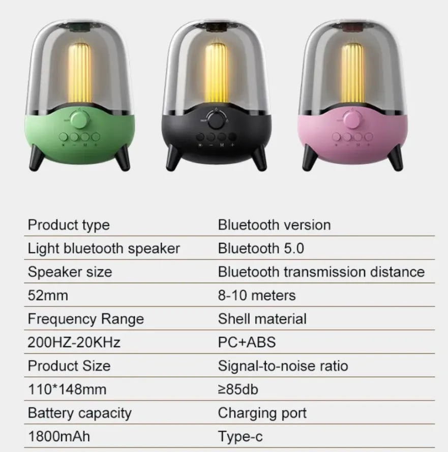 Elegant Portable HD Loud Stereo Bluetooth Speaker with Night Light