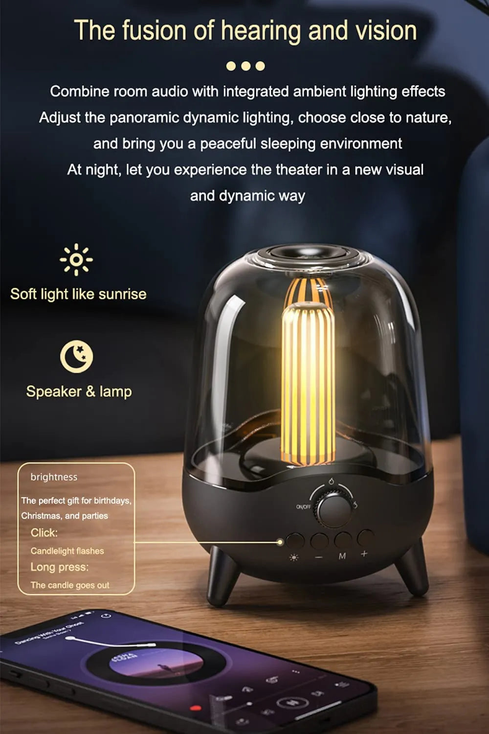 Elegant Portable HD Loud Stereo Bluetooth Speaker with Night Light