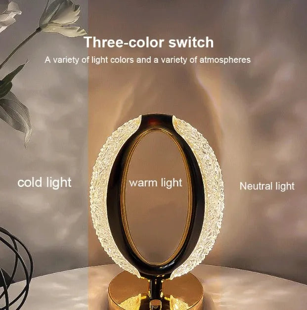 Elegant Romantic Round Eye Night Light Touch Table Lamp with Acrylic Crystal Design for Home and Off