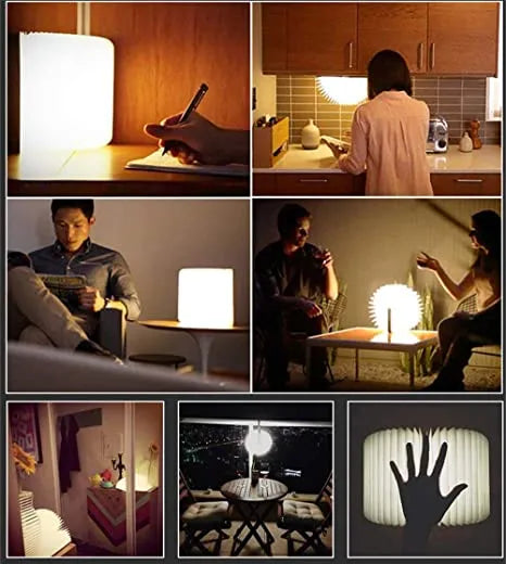 Wooden Folding Book Lamp - USB Rechargeable Book Shaped Light & LED Table Lamp with Magnetic Design