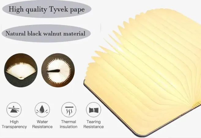 Wooden Folding Book Lamp - USB Rechargeable Book Shaped Light & LED Table Lamp with Magnetic Design