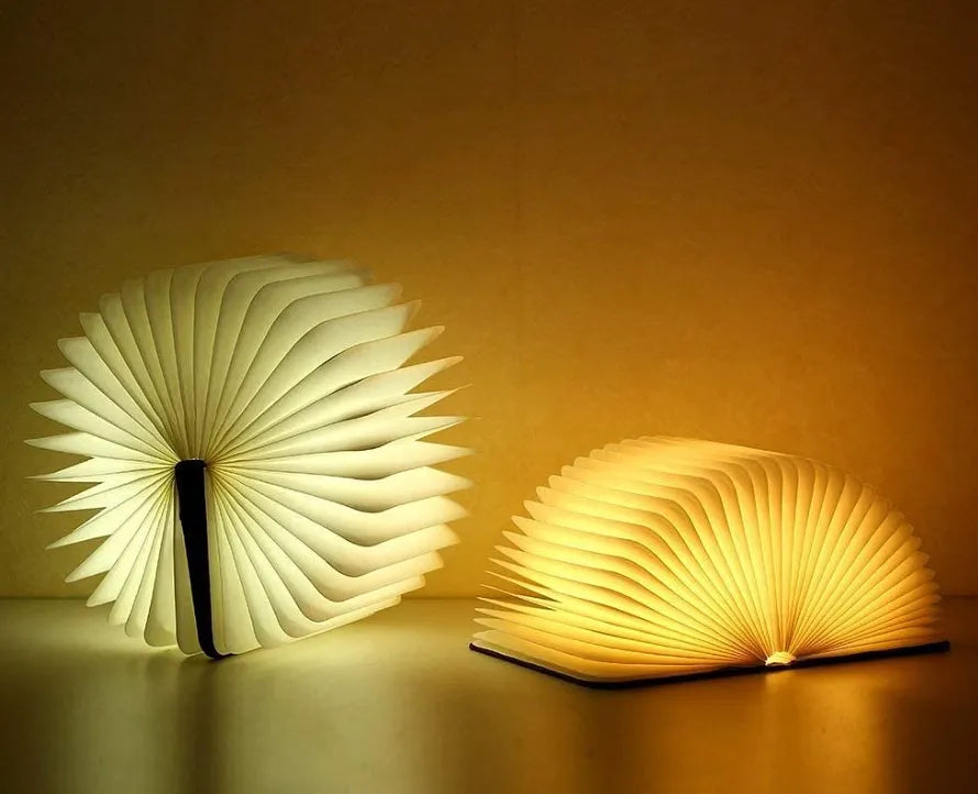 Wooden Folding Book Lamp - USB Rechargeable Book Shaped Light & LED Table Lamp with Magnetic Design